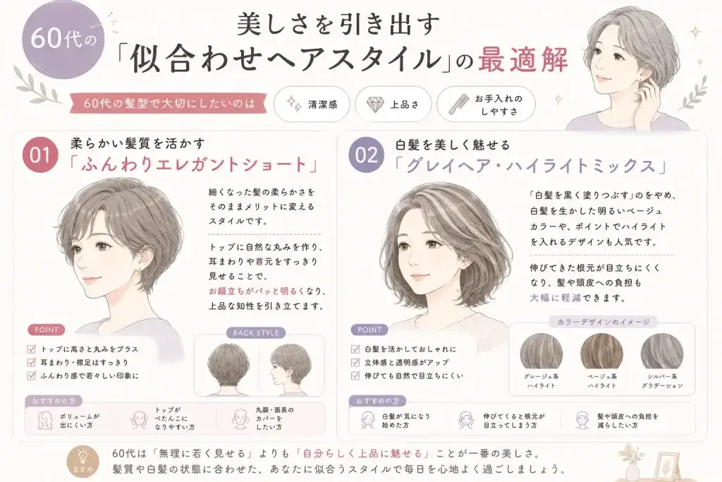 60代女性のポジティブエイジングを叶える髪型