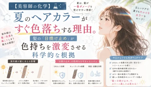 【美容師の化学】夏のヘアカラーがすぐ色落ちする理由。髪の「日焼け止め」が色持ちを激変させる科学的な根拠