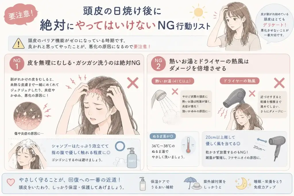 頭皮の日焼け後のNG行動についてまとめ