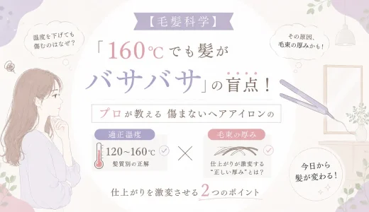 毛髪科学】「160℃でも髪がバサバサ」の盲点！プロが教える傷まないヘアアイロンの適正温度と、仕上がりを激変させる『毛束の厚み』の正解