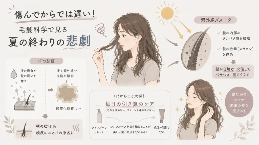 傷んでからでは遅い夏の頭皮や毛髪トラブルをまとめた図