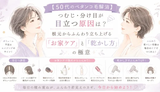 【50代のペタンコ毛解消】つむじ・分け目が目立つ原因は？根元からふんわり立ち上げる「お家ケア」と「乾かし方」の極意