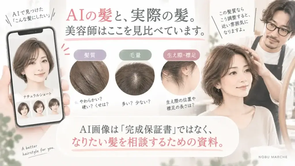 AIヘアカタログと実際の髪質・毛量・生え際を美容師が見比べてカウンセリングするポイント